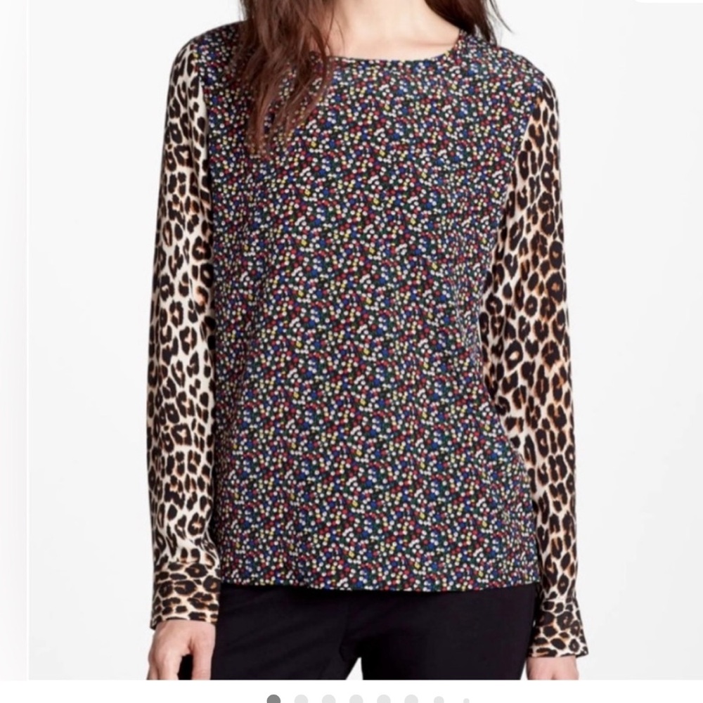 Equipment Femme Floral Multi 100% Silk Leopard Print Blouse Size Small.